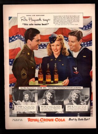 Vintage Print Ad 1943 Royal Crown Cola Rita Hayworth " Cover Girl "