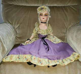 Vintage Antique Boudoir Bed Doll Composition Straw Stuffed 27 " L@@k