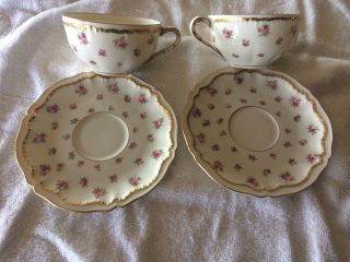 Vintage Theodore Haviland Wilton Pink Roses York Set Of 2 Cups & 2 Saucers