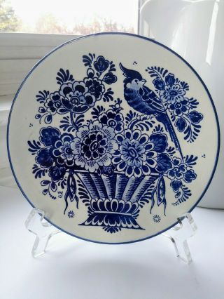 Vintage Delft Holland Handwerk Blue Floral Earthenware 6 " Wall Plate