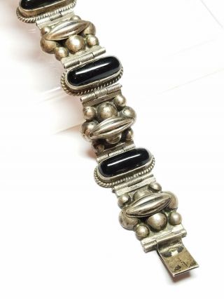 Vintage Mexico Silver Onyx Panel 7 " Link Bracelet 47.  8 Grams
