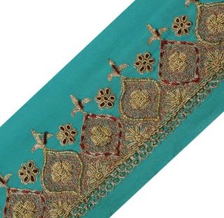 Vintage Saree Sewing Trim Indian Craft Border Hand Beaded Embroidered Lace Green