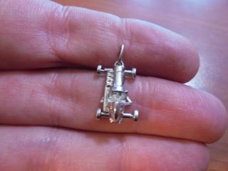 Vtg Sterling Silver Race Car With Moving Wheels Charm Pendant 2.  4 Grams