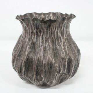 Vintage Hallmarked Elkington & Co.  Textured Metal Vase With Ruffled Edges 316