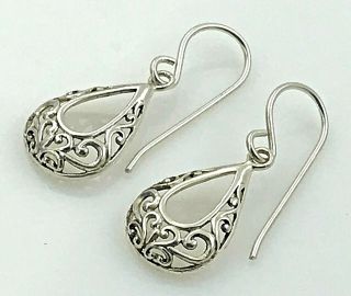Vintage.  925 Sterling Silver,  Petite Decorative Filigree Teardrop Wire Earrings