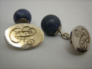Vintage Cuff Links Believed To Be Made Of Lapis Lazuli And Silver.  Q - 0340 - Cc - W24