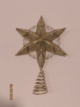 Capiz Shell 5 Point Star Brass Christmas Holiday Tree Topper Vintage 10 In