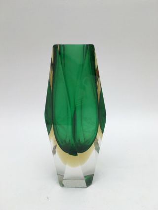 Vintage Faceted Murano Art Glass Mandruzzato Studio Cased Sommerso Vase Green
