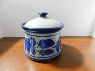 Vintage 1998 Bastine Noblesviile In Pottery Blue Canister W/lid - - Design????