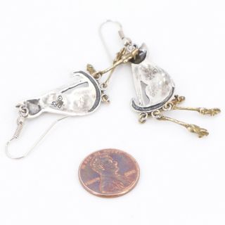 VTG Sterling Silver & Brass Accent Signed DRS Kitty Cat Mice Dangle Earrings 7g 4