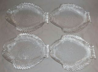 4 Vintage Pasabahce Turkish Molded Clear Glass 10 " X 8 " Fish Dinner Plates