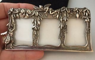 Vintage Silver Plated Miniature Triple Window Picture Frame Fairies Signed