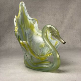 Vintage Art Glass Murano Italian Swan Candy Dish Bowl Mid Century Yellow