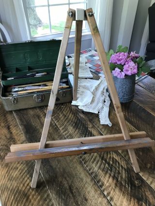 Vintage Grumbacher Folding Table Top Easel Wood Adjustable Artist Paint At Beach