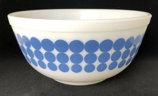 Vintage Pyrex Mixing Bowl Blue Polka Dot 403 2 1/2 Qt Ovenware Made In Usa