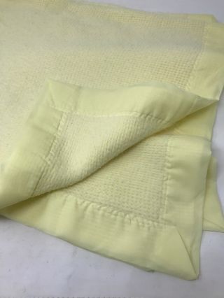 Vintage Yellow Baby Crib Security Blanket Waffle Weave With Satin Edge 1980s