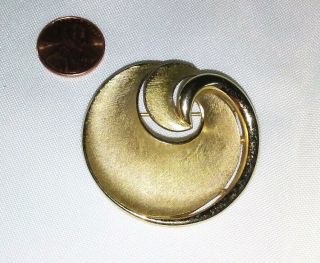 Vintage Gold Tone Trifari Brooch,  Round Pin,  Textured/brushed,  Polished Edge