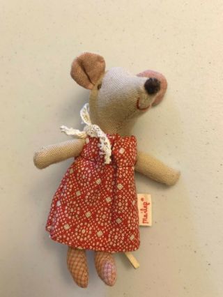 Maileg Mice,  Vintage Red Smile,  Rare Linen Ears Mouse