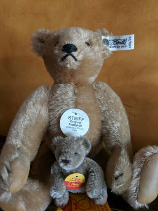2 Vintage Steiff Mohair Teddy Bears,  9 " 0156/26 & 3 " 0202/11