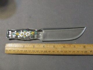 Vintage Glass Knife Clear Depression Painted Daisies Flowers Handle