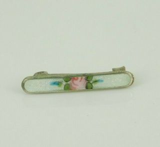 Vintage / Antique Art Deco Sterling Silver Guilloche Enamel Flower Pin