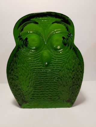 Vintage Art Glass Blenko Emerald Green Owl Shaped Single Bookend Joel Myers