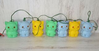 Vtg Blow Mold Plastic Cats Kittens - String Lights Lamps - Patio Deck Rv