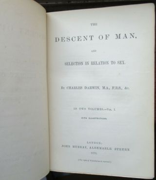Charles Darwin - The Descent of Man - 1871 U.  K.  2 vol 1st HB John Murray 5