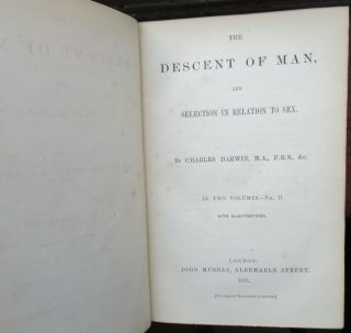 Charles Darwin - The Descent of Man - 1871 U.  K.  2 vol 1st HB John Murray 8