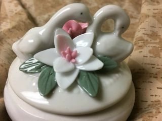 Porcelain Swans and Flowers Trinket Box VINTAGE 3