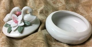 Porcelain Swans and Flowers Trinket Box VINTAGE 4