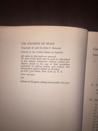 John F Kennedy (1960) ' The Strategy of Peace ',  SIGNED 1st Ed.  W/ Personal Note 6