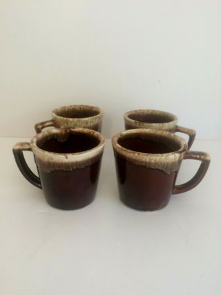 Set Of 4 Vintage Kathy Kale Brown Drip Pottery Mug Stoneware Coffee Cup