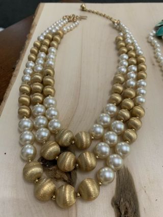 Vintage Napier Faux Pearl And Gold Tone Beaded Necklace - Costume Jewelry 19”