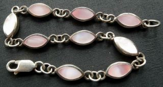 Vintage 925 Sterling Silver Pink Mother Of Pearl Panel Bead Chain Bracelet - C850