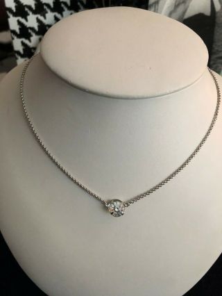 Vtg Christian Dior Silver Chain Necklace With Crystal Open Set Stone