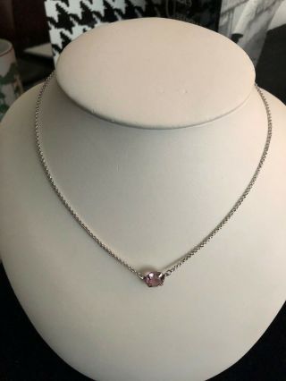 Vtg Christian Dior Silver Chain Necklace With Pink Open Set Stone