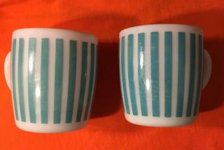 Vintage Hazel Atlas Turquoise Candy Striped Milk Glass Coffee Mug / Cup D - 10