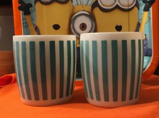 Vintage Hazel Atlas Turquoise Candy Striped Milk Glass Coffee Mug / Cup D - 10 5