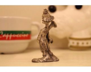 Miniature Pewter Clown Figurine w/ Red Painted Nose and Playing Horn Rustic Vtg 2
