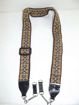Vtg Hippie Woven Camera Strap 1 1/2 " Wide With Leather Connectors
