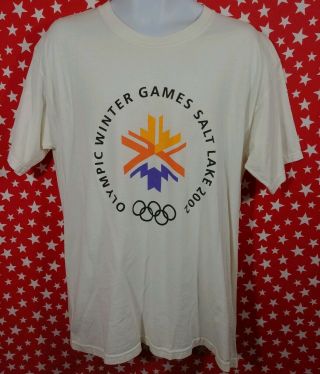 Official 2002 Salt Lake City Winter Olympics Games Adult Large T Shirt White Vtg