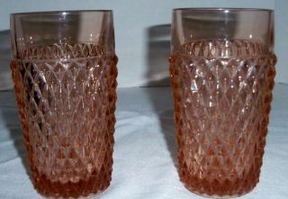 2 Indiana Diamond Point 15 Oz Tumblers Clear Pink Vintage Iced Tea Glasses