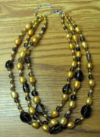 Vtg Estate Jewelry Rs.  925 Sterling Silver Glass Bead 3 Strand Choker Necklace