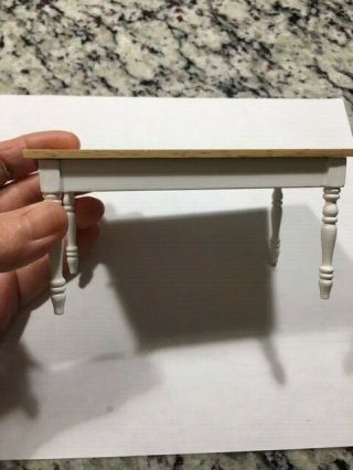 Dollhouse Miniature Vintage White Kitchen Work Table W/wooden Top & 2 Drawers