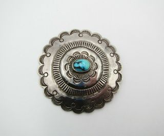 Vintage Native American Navajo Sterling Silver & Turquoise Large Concho Pin