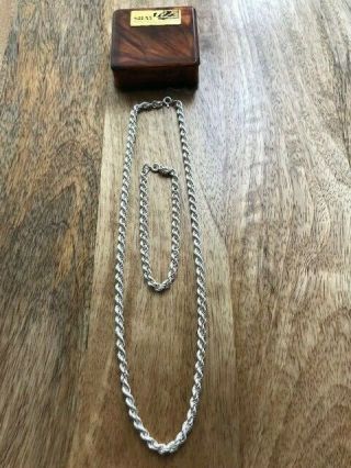 Vintage Italian 925 Sterling Silver Modernist Necklace And Bracelet