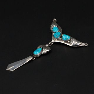 Vtg Sterling Silver - Navajo Turquoise Stone Feather Dangle Bib Pendant - 8.  5g