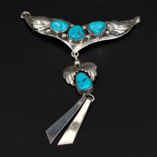 VTG Sterling Silver - NAVAJO Turquoise Stone Feather Dangle Bib Pendant - 8.  5g 2