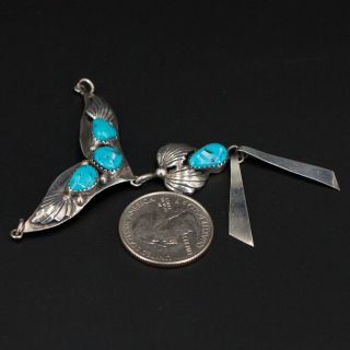VTG Sterling Silver - NAVAJO Turquoise Stone Feather Dangle Bib Pendant - 8.  5g 4